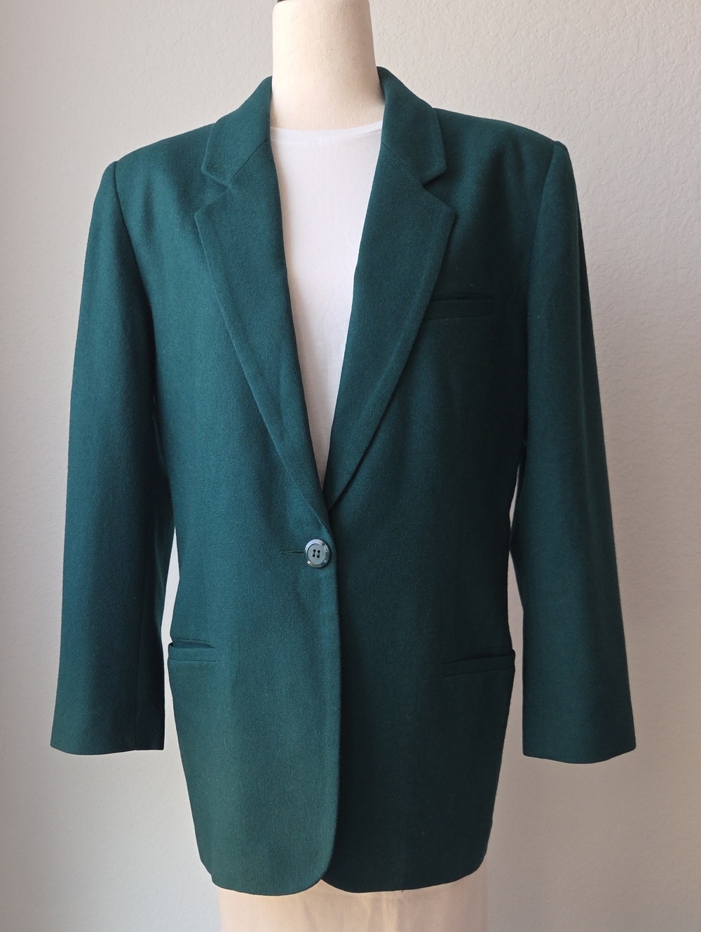 Vintage 90s Casual Corner Green 100% Merino Wool Jacket Blazer 8 Business